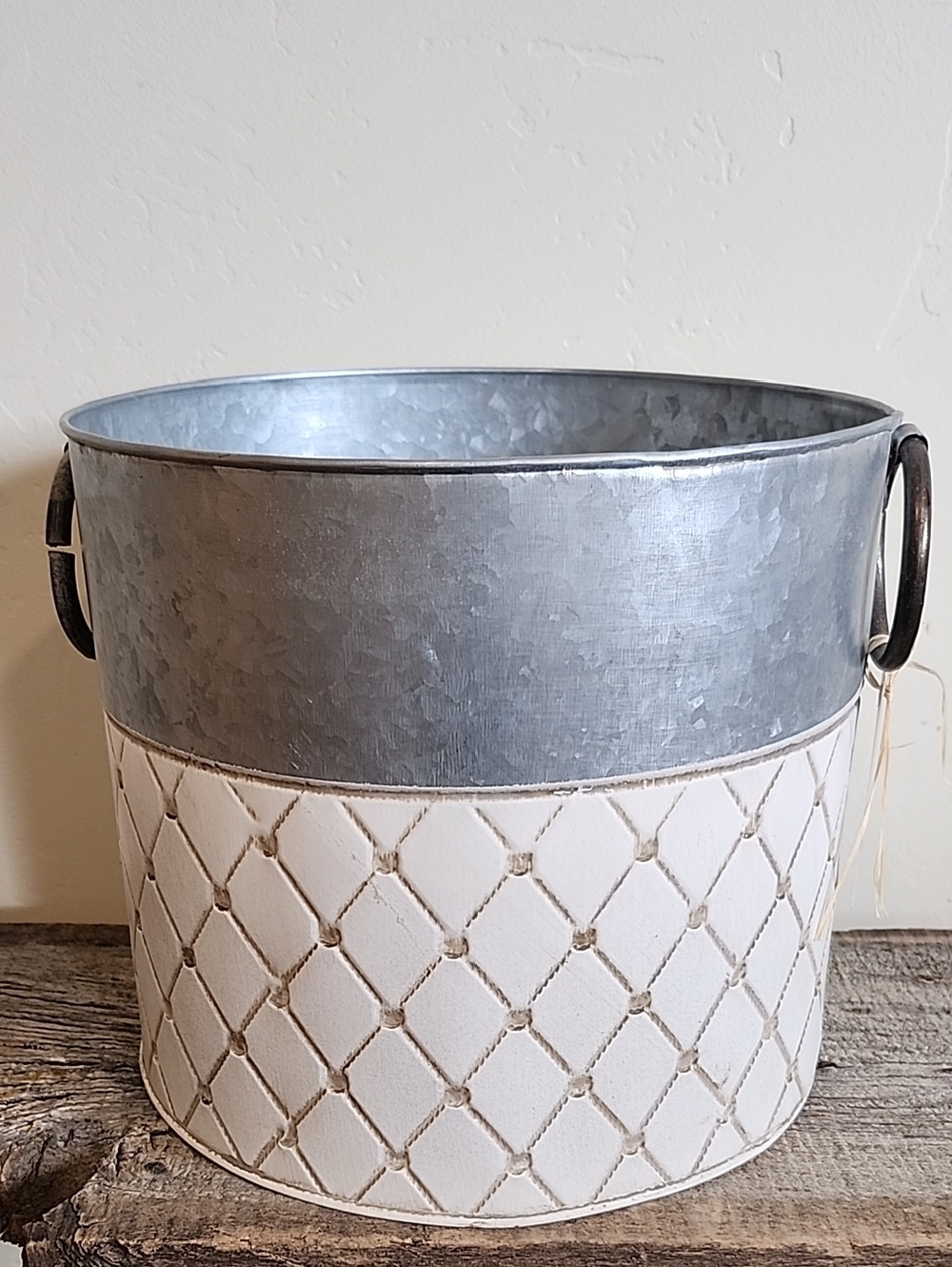 Neutral Metal and Cream Decorative Storage Bin